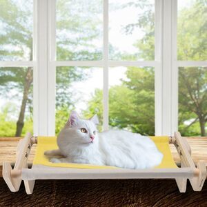 Sturdy Wood Stainless Steel Frame Cat Perch Adjustable Cat Window Hammock Yellow